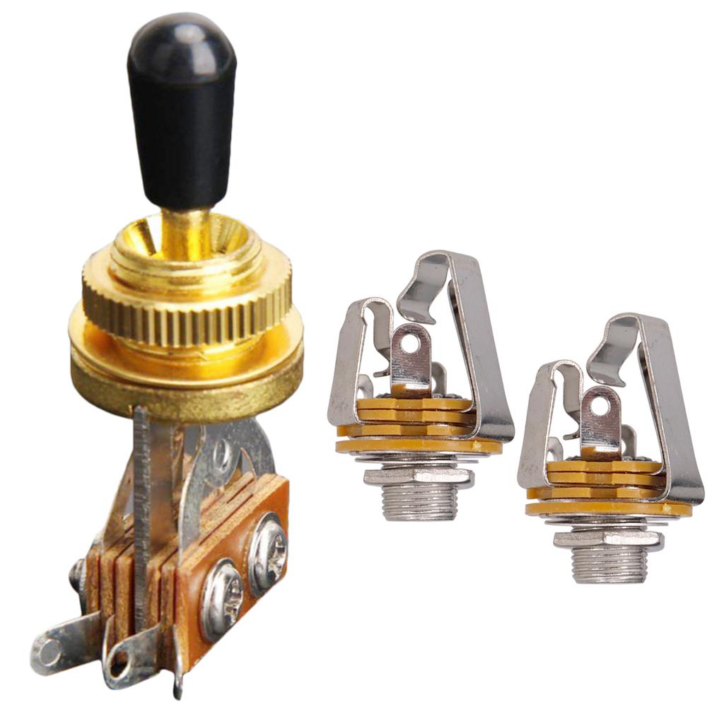 3 Way Toggle Switch +Input Output Jack Plug Socket for Electric Guitar