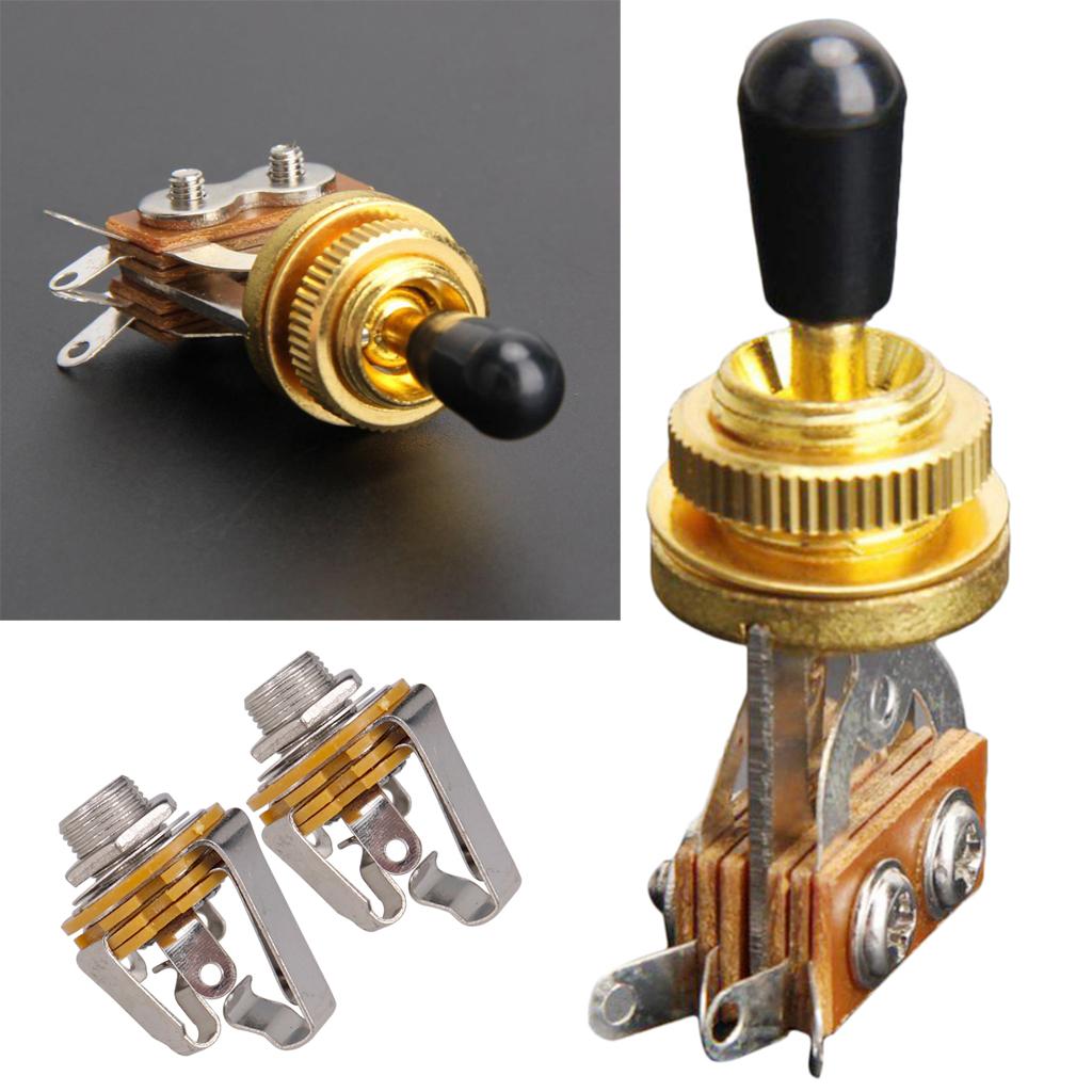 3 Way Toggle Switch +Input Output Jack Plug Socket for Electric Guitar