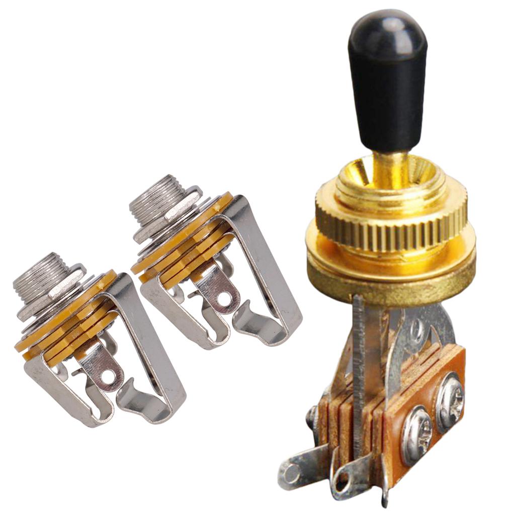 3 Way Toggle Switch +Input Output Jack Plug Socket for Electric Guitar