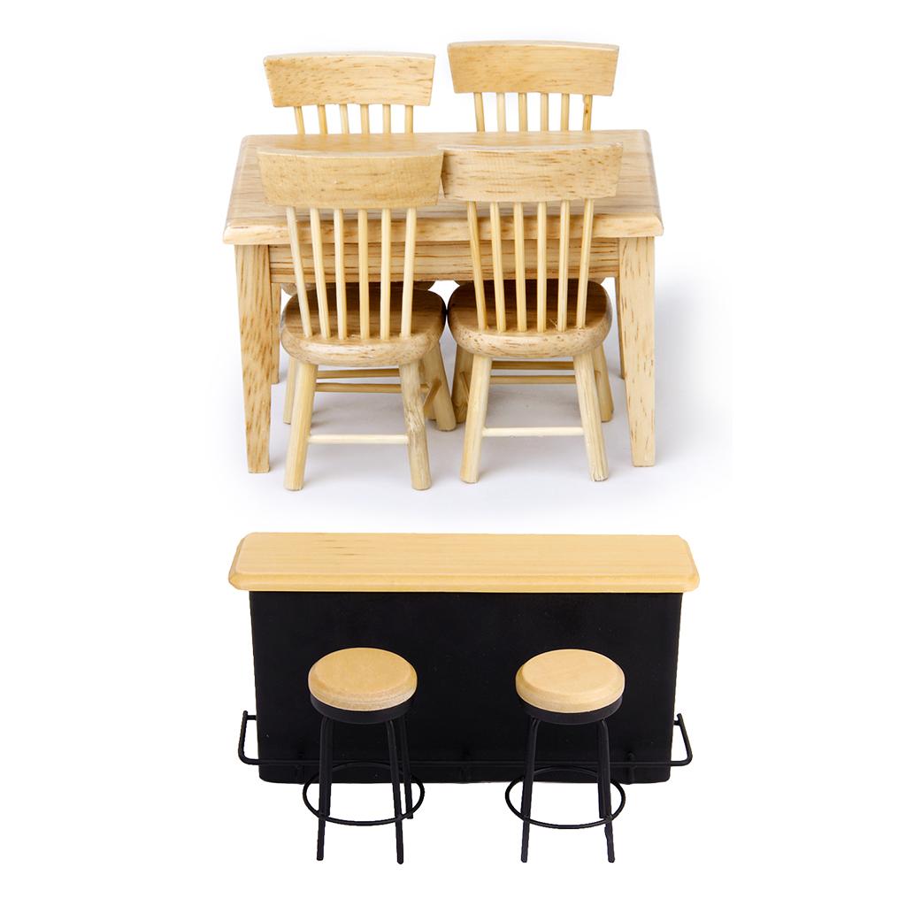 1/12 Dollhouse Miniature Furniture Kits Dining Table Chair Bar Table Model
