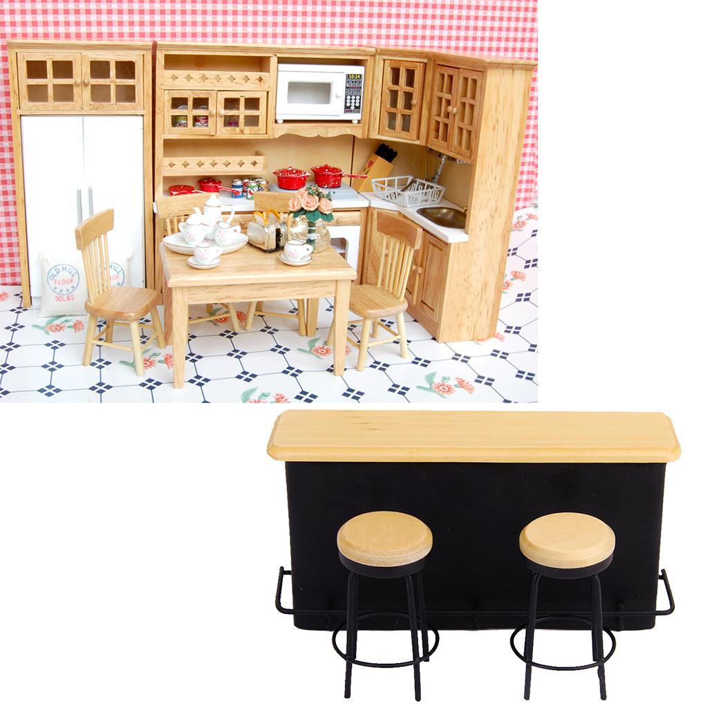 1/12 Dollhouse Miniature Furniture Kits Dining Table Chair Bar Table Model