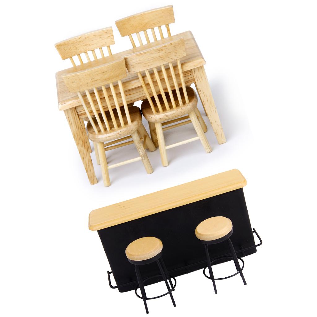 1/12 Dollhouse Miniature Furniture Kits Dining Table Chair Bar Table Model