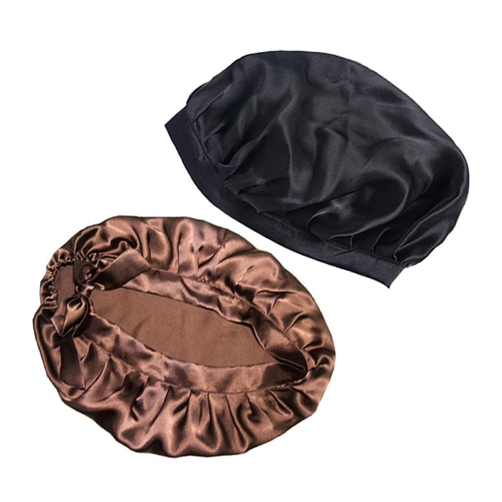 2 Pieces Women Pure Silk Sleep Hats Wrap Night Cap Hair Care Bonnet
