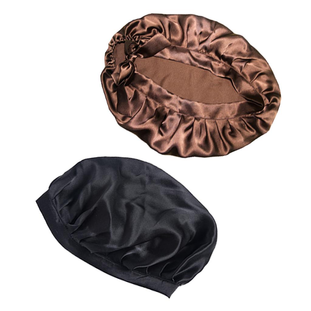 2 Pieces Women Pure Silk Sleep Hats Wrap Night Cap Hair Care Bonnet