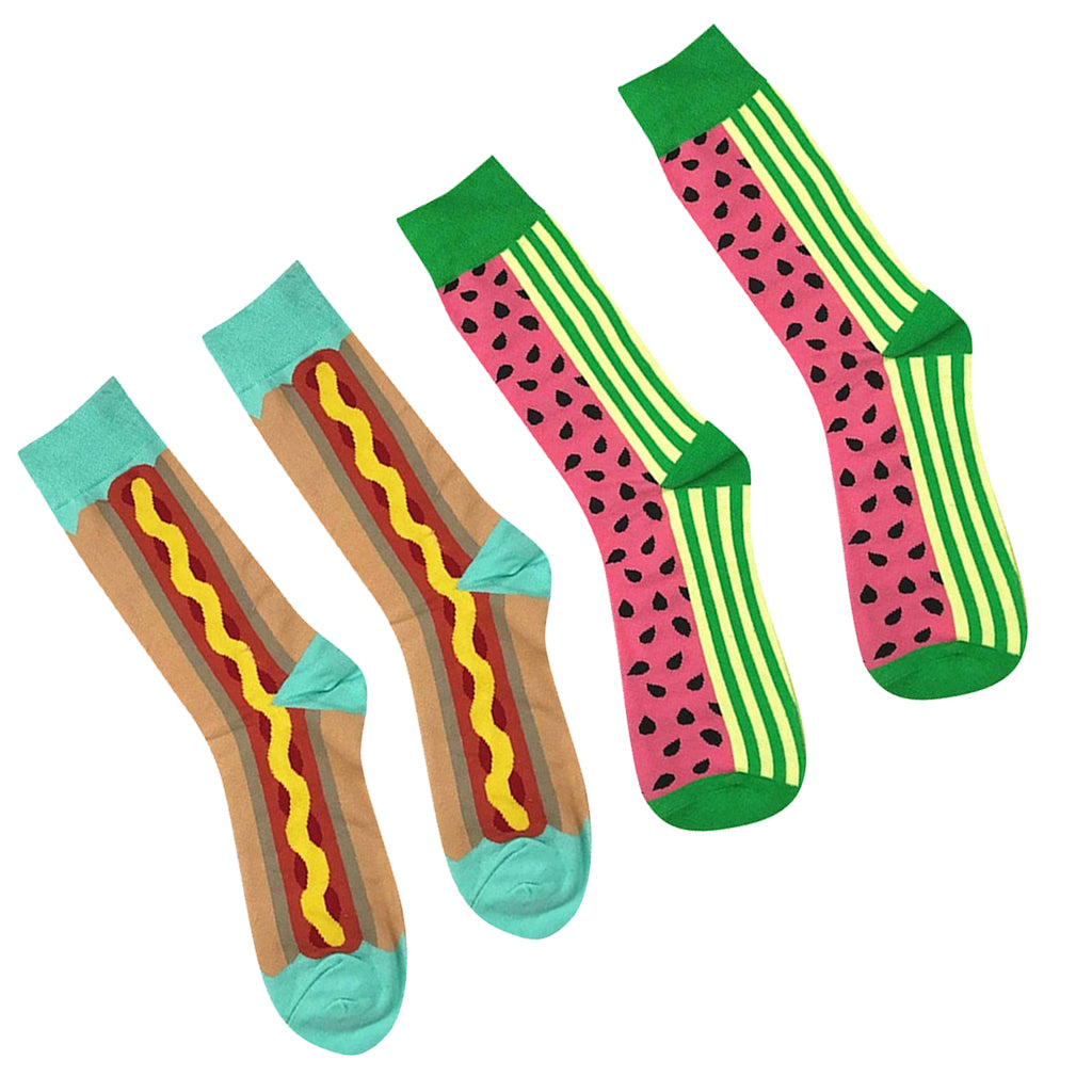 2 Pairs Colorful High Ankle Print Funny Pattern Cotton Middle Socks