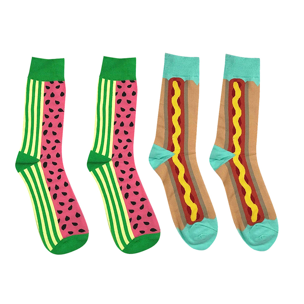 2 Pairs Colorful High Ankle Print Funny Pattern Cotton Middle Socks