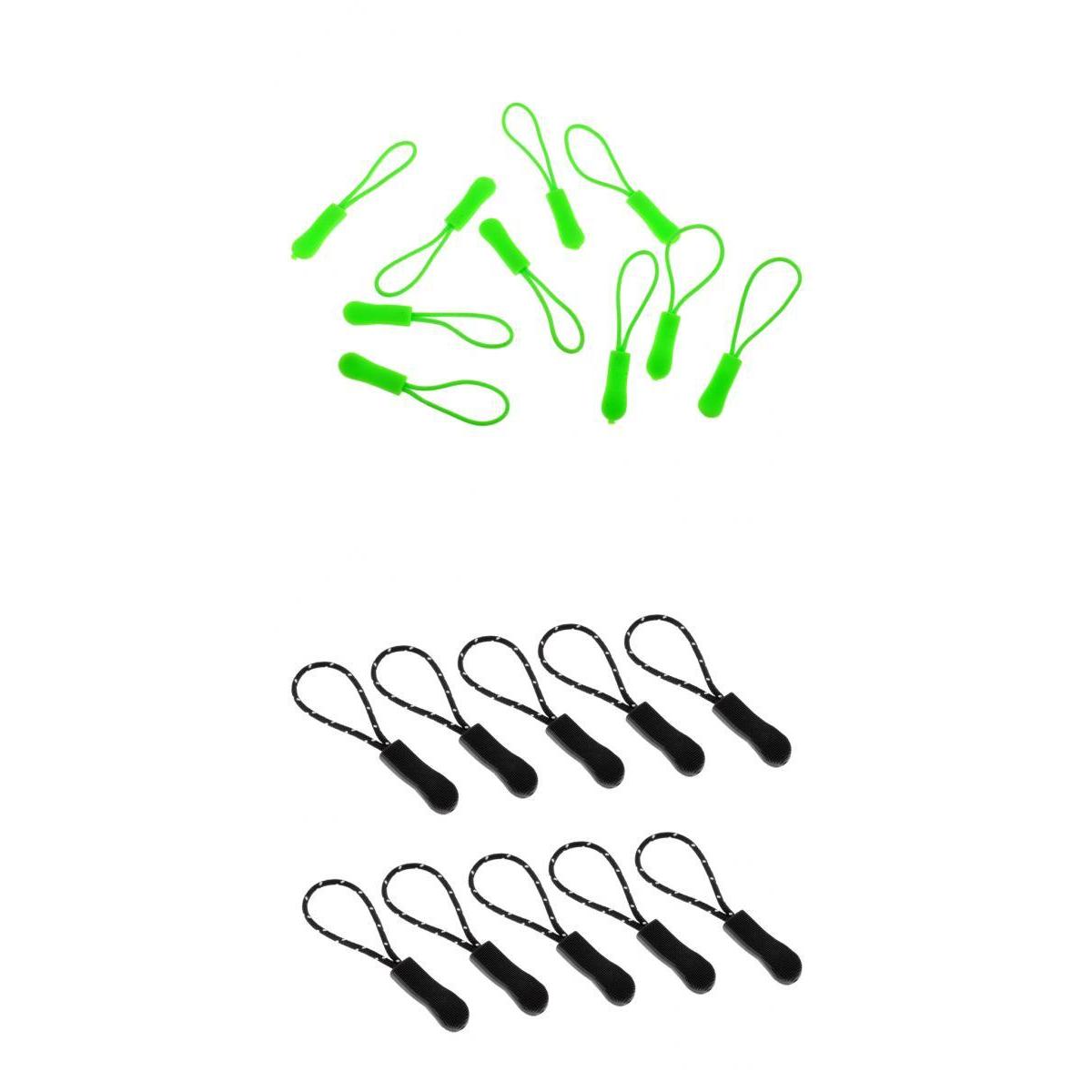 20Pc Plastic Zipper Pull Cord Zip Puller Slider for Clothes Bags Green Black