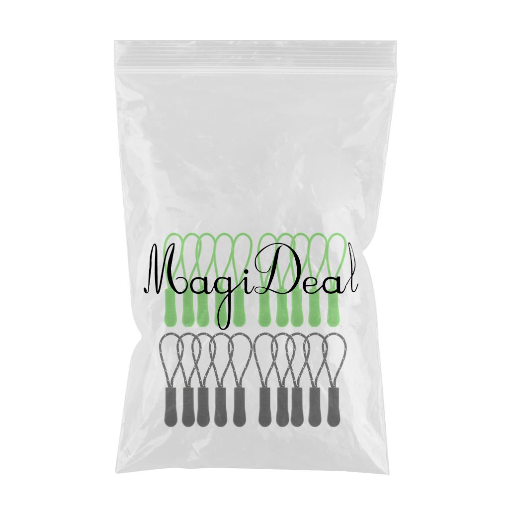 20Pc Plastic Zipper Pull Cord Zip Puller Slider for Clothes Bags Green Black