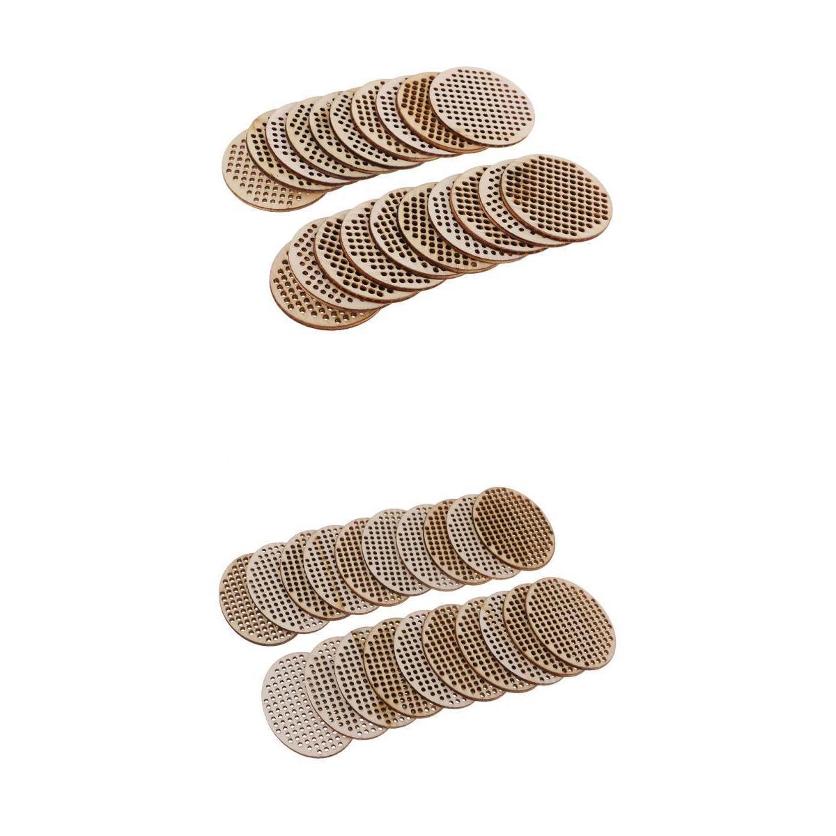 40 Piece Natural Multi-hole Wooden Pendant Cross Stitch Board Oval & Round