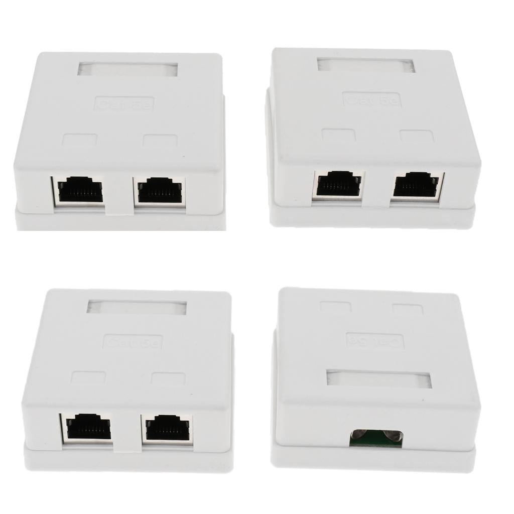 4pc Cat5e DOUBLE Port Surface Mount Outlet Box Face Plate Backbox Combo