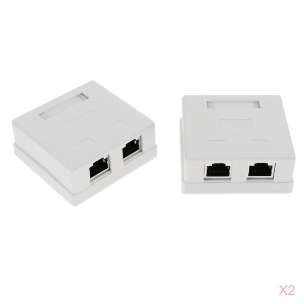 4pc Cat5e DOUBLE Port Surface Mount Outlet Box Face Plate Backbox Combo