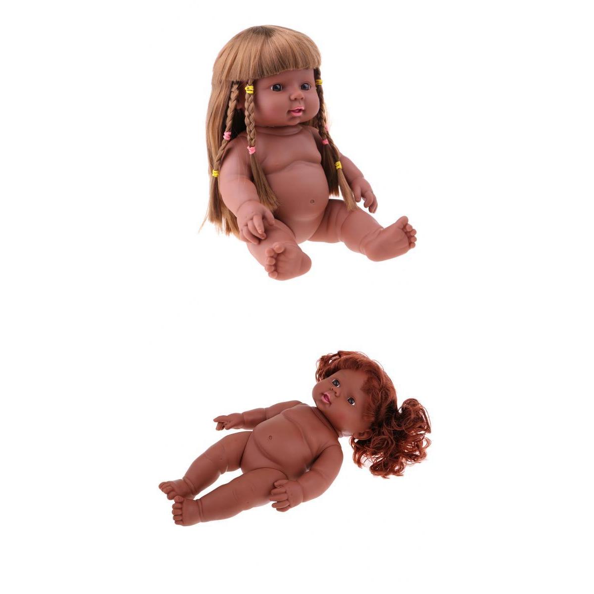 2 Pieces 30cm Vinyl Newborn Baby Girl Doll Kids Sleeping Toy Black Color