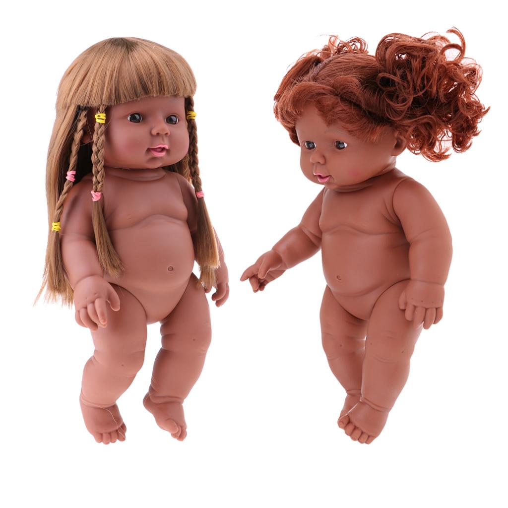2 Pieces 30cm Vinyl Newborn Baby Girl Doll Kids Sleeping Toy Black Color