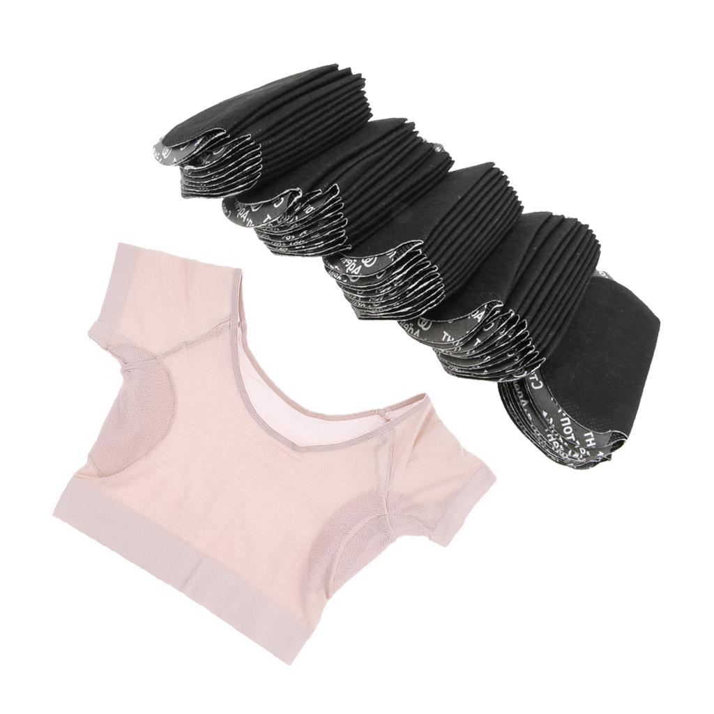 50 Pieces Disposable Underarm Sweat Pads+1 Short shirt with Armpit Guard Pad
