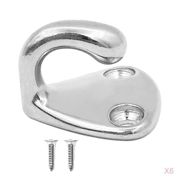 6Pieces Marine Grade Stainless Steel Boat Hook Coat and Hat Hook Wall Mount