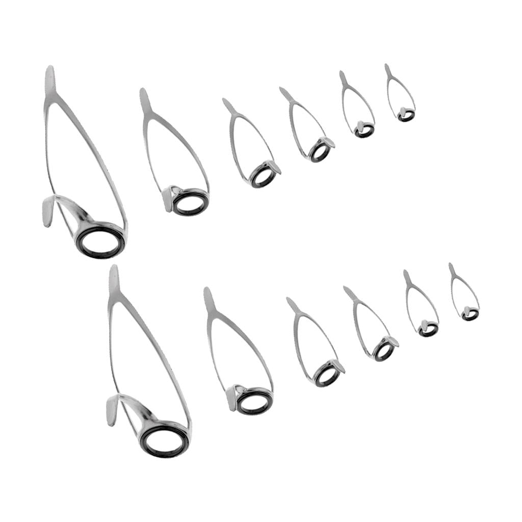 12Pcs Ceramic Ring Eyes Fishing Rod Guides Line Ring Stainless Steel Frame