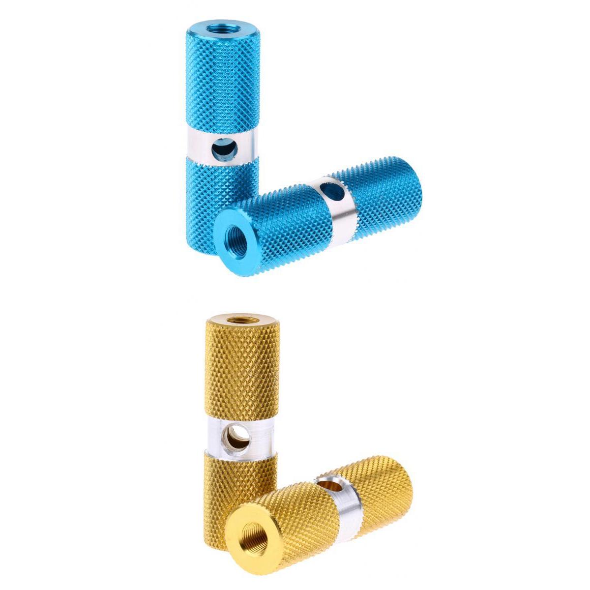 Aluminium Alloy Cylinder BMX Front Rear Axle Foot Pegs Bicycle Blue+Gold