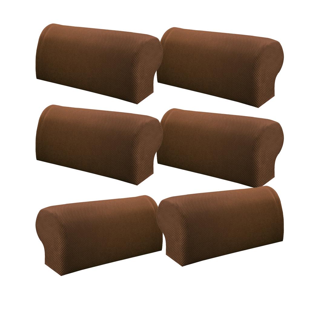 3 Pair Elastic Sofa Armrest Covers Armchair Slipcovers Protector Brown