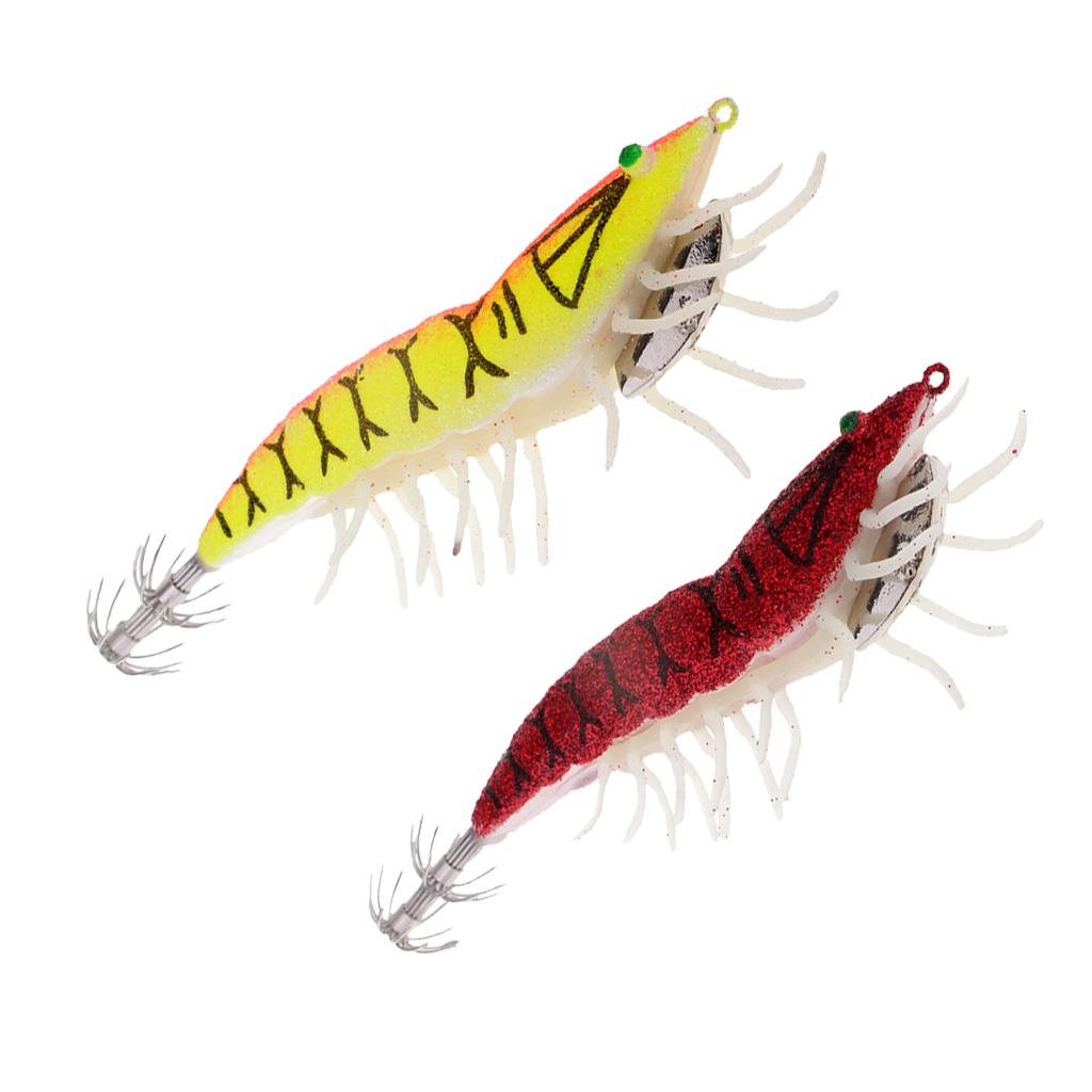 2pcs Shrimp Fishing Lures w/ Luminous Soft Leg Glow in Dark Squid Jig Hooks