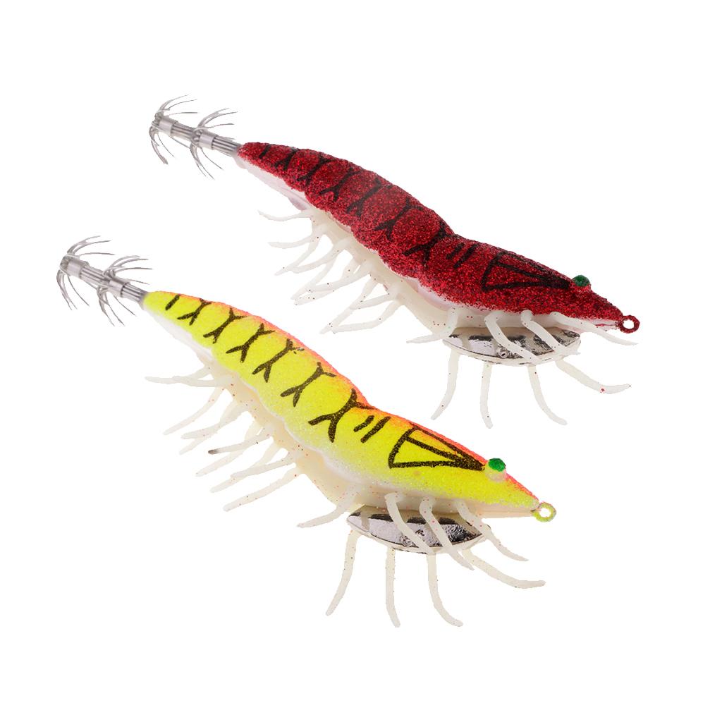 2pcs Shrimp Fishing Lures w/ Luminous Soft Leg Glow in Dark Squid Jig Hooks