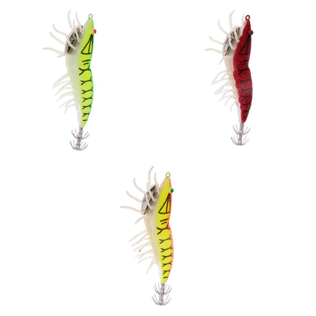 3pcs Shrimp Fishing Lures w/ Luminous Soft Leg Glow in Dark Squid Jig Hooks