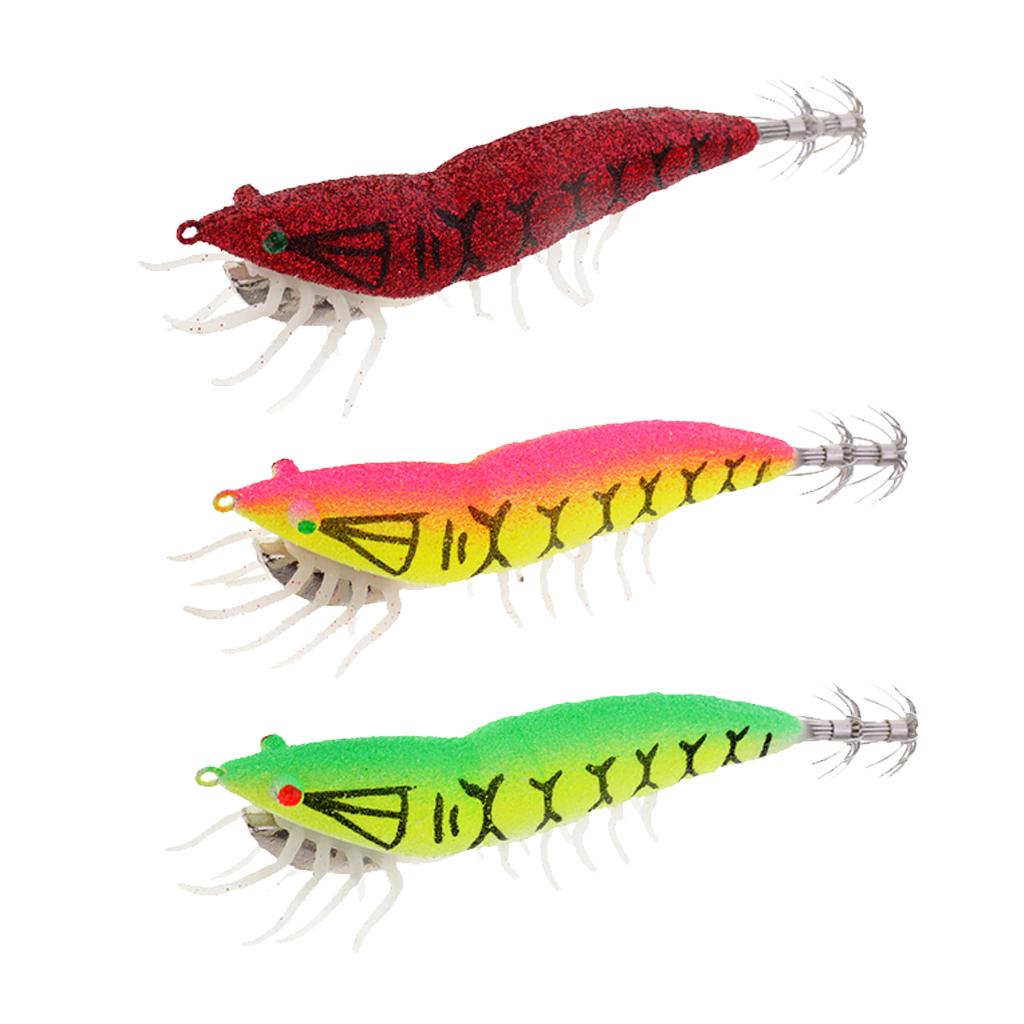3pcs Shrimp Fishing Lures w/ Luminous Soft Leg Glow in Dark Squid Jig Hooks