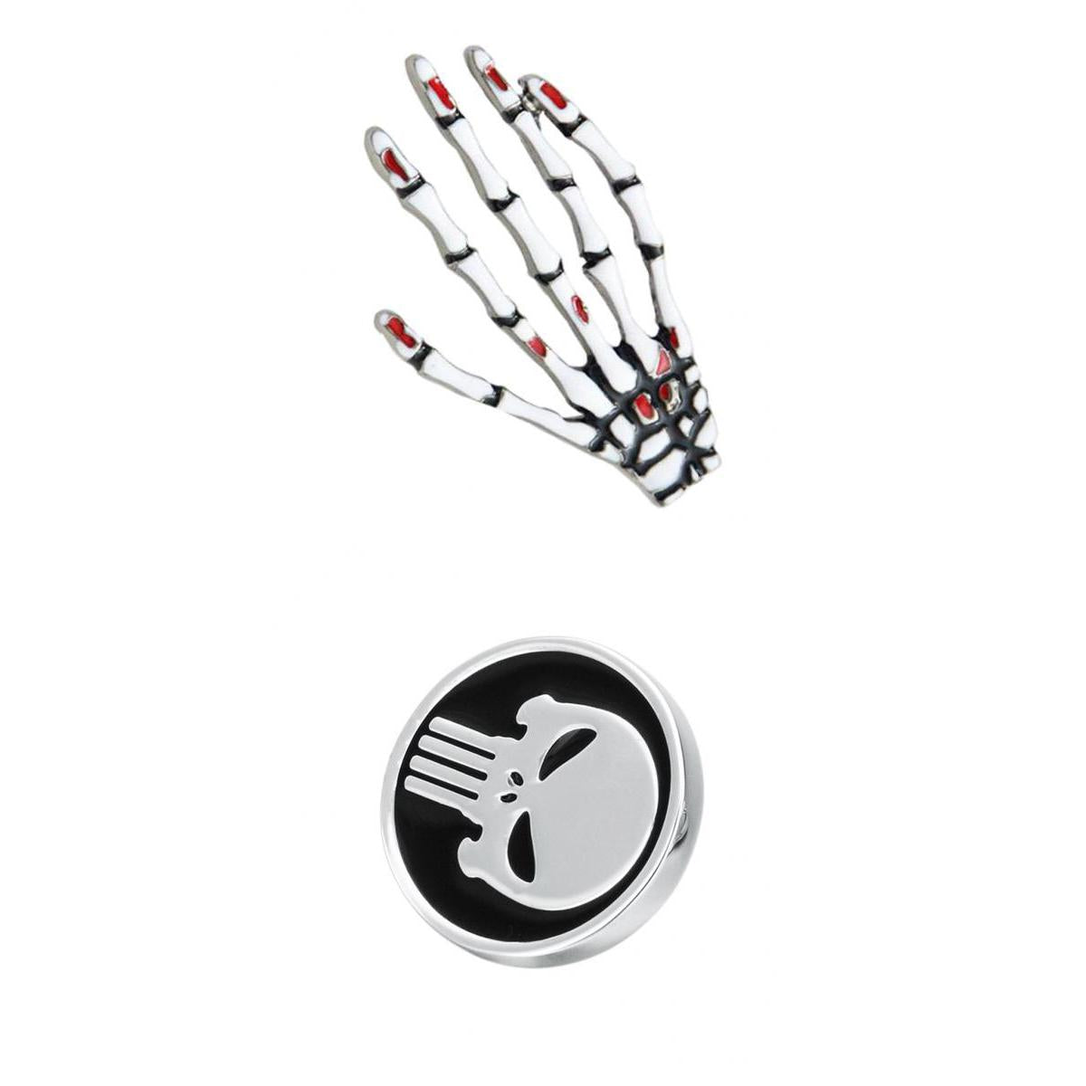 2pcs Halloween Gifts Gothic Skeleton Hand & Skull Head Brooch Pin