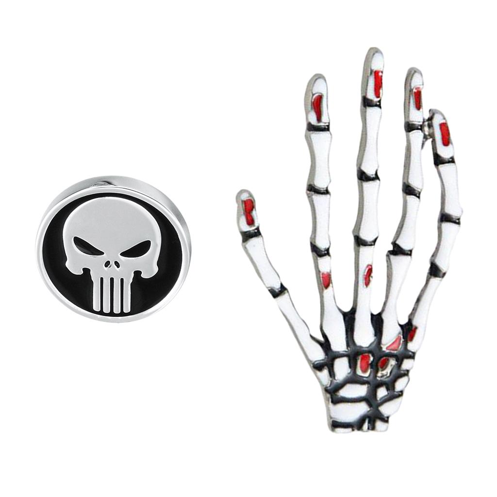 2pcs Halloween Gifts Gothic Skeleton Hand & Skull Head Brooch Pin