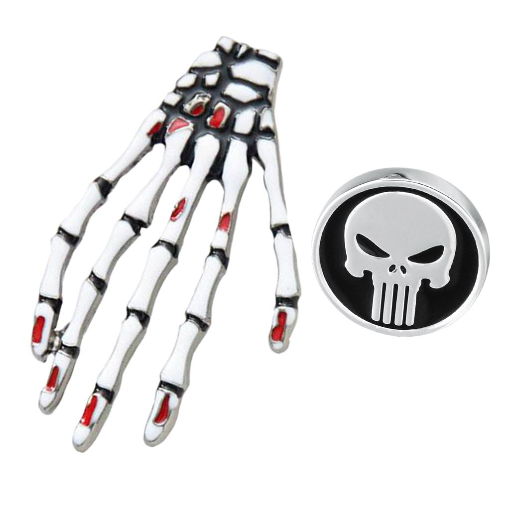 2pcs Halloween Gifts Gothic Skeleton Hand & Skull Head Brooch Pin