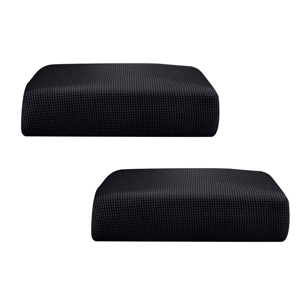 2Pcs Sofa Futon Seat Cushion Cover Couch Slipcover Protector Black_Size S