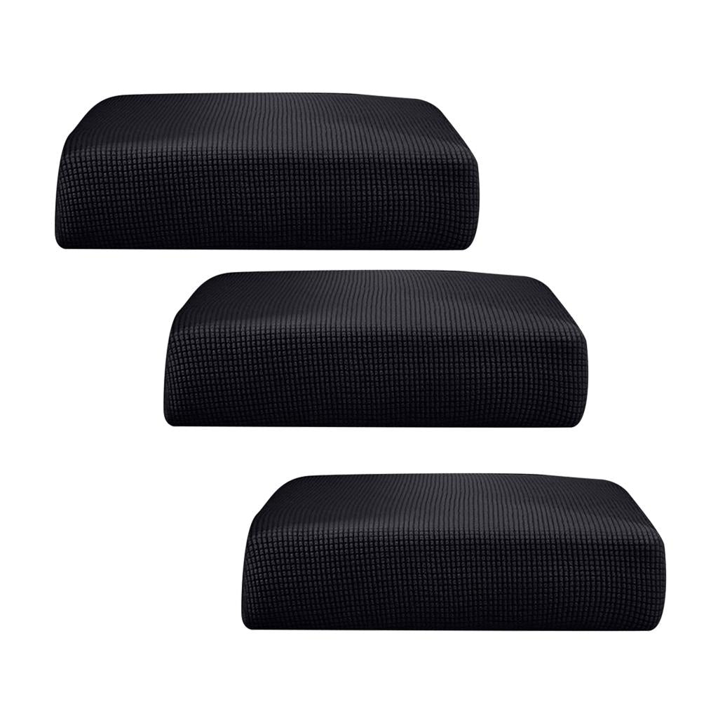 3Pcs Sofa Futon Seat Cushion Cover Couch Slipcover Protector Black_Size S