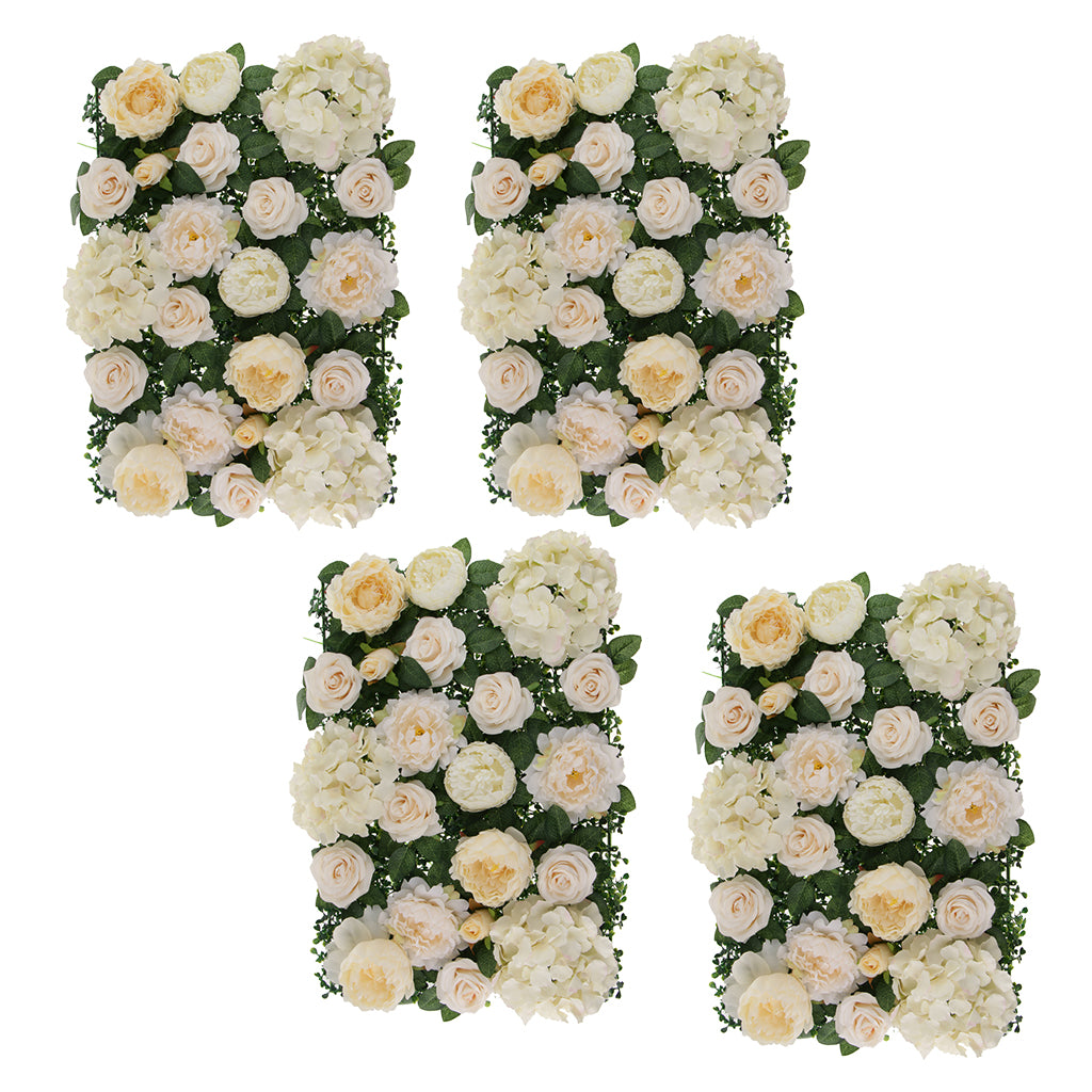 4Pcs Artificial Rose Peony Hydrangea Flower Wall Panels Backdrop Red