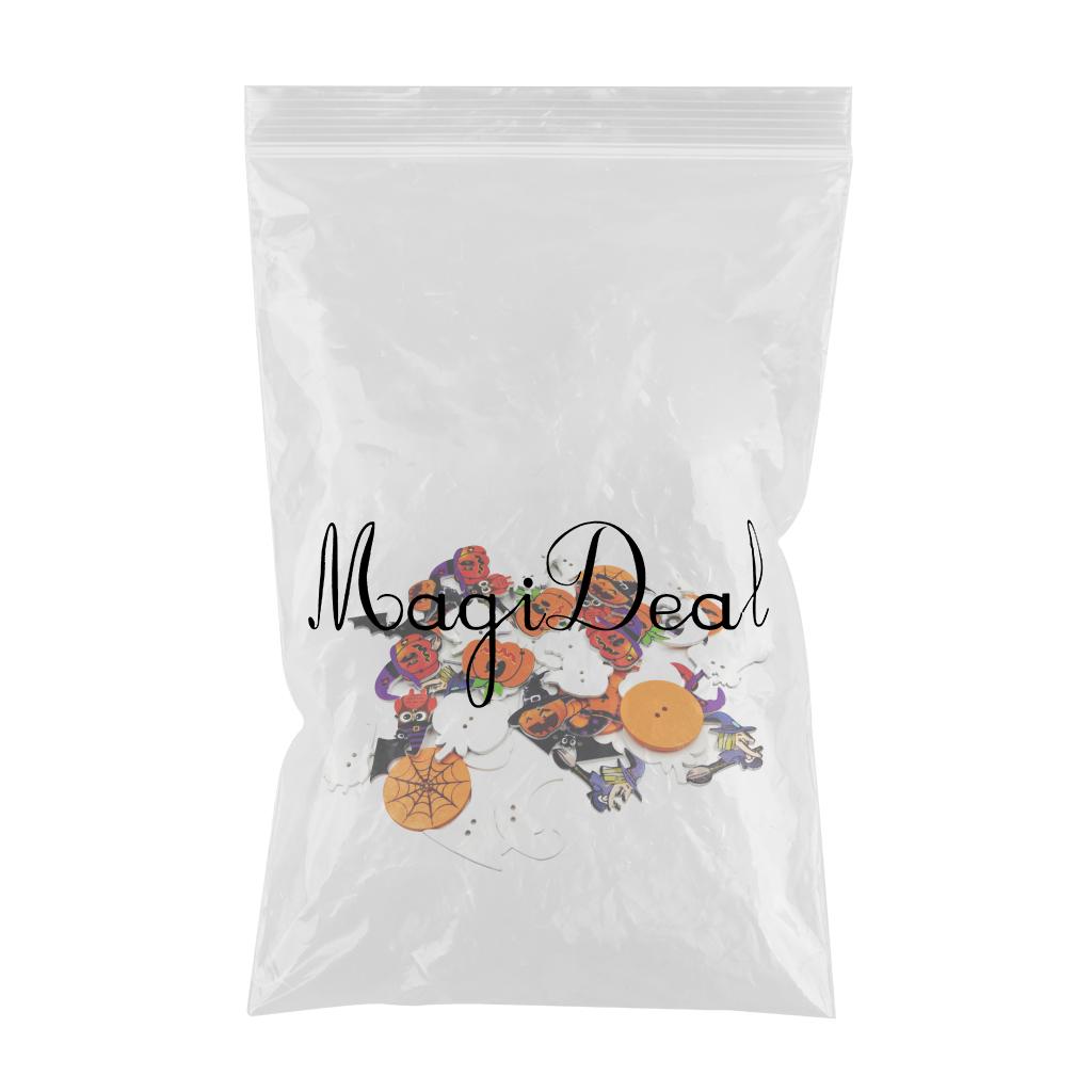 100pcs Assorted Wood Halloween Buttons 2 Hole Button for Sewing Scrapbooking