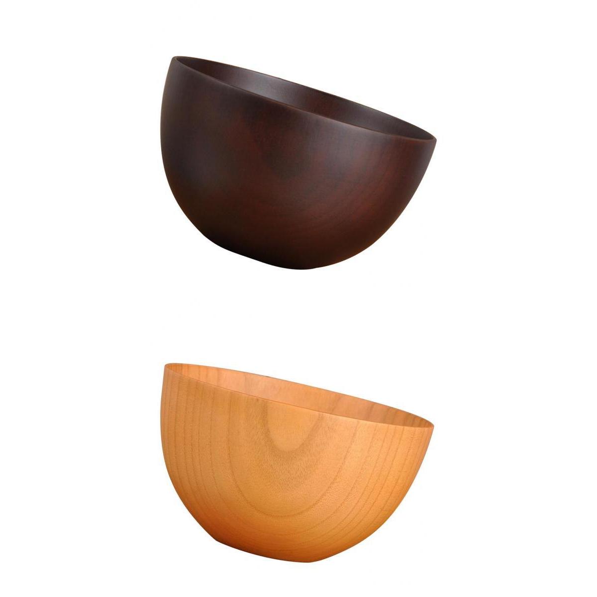 2x Large Natural Wood Round Bowl Handmade Tableware Fruit Rice Bowl