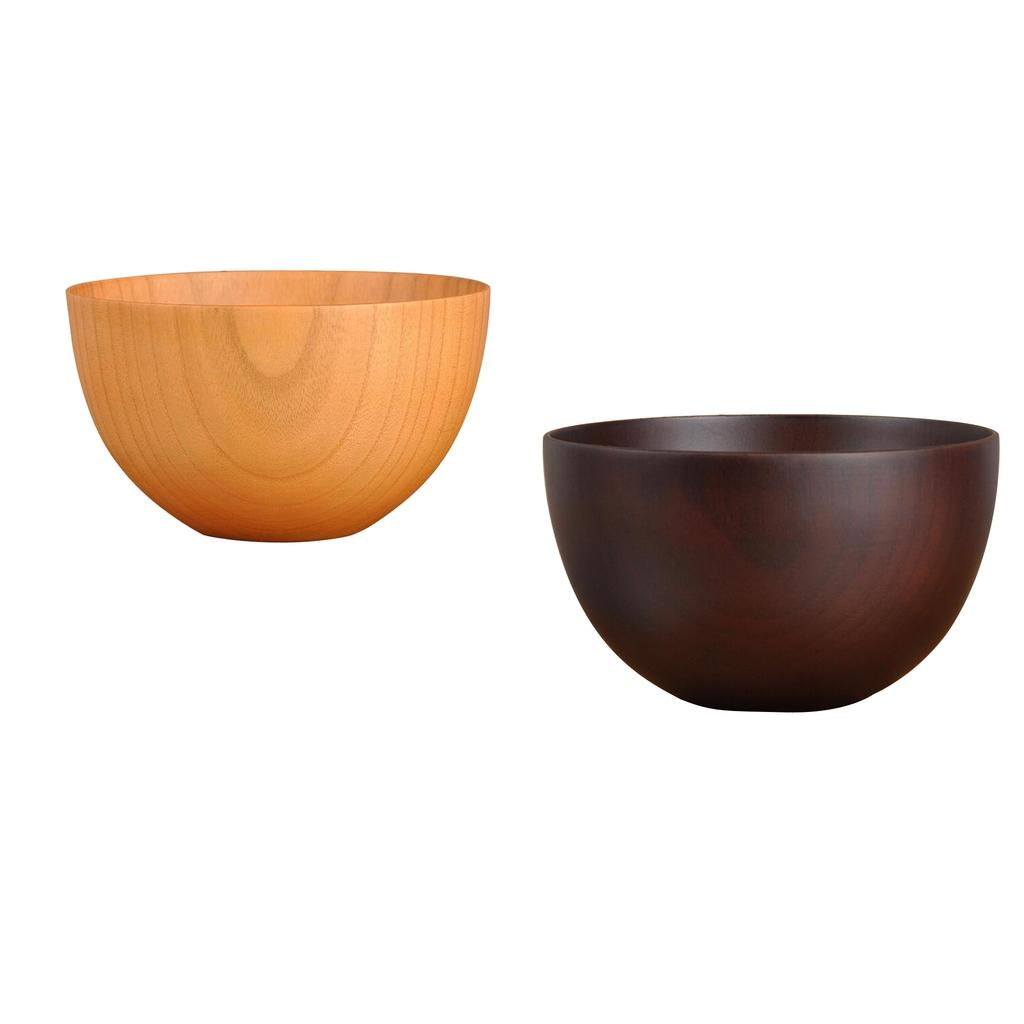 2x Large Natural Wood Round Bowl Handmade Tableware Fruit Rice Bowl