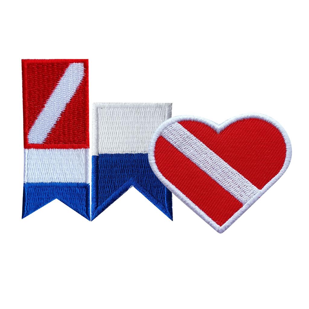3 Pieces Scuba Diving Alpha Flag Diver Down Flag Iron-on Embroidered Patch