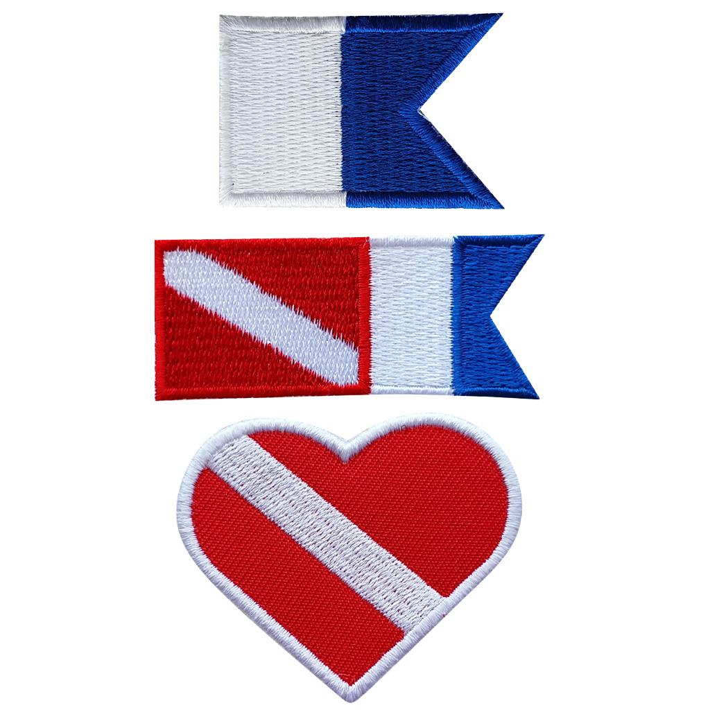 3 Pieces Scuba Diving Alpha Flag Diver Down Flag Iron-on Embroidered Patch