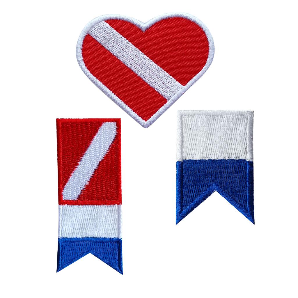 3 Pieces Scuba Diving Alpha Flag Diver Down Flag Iron-on Embroidered Patch
