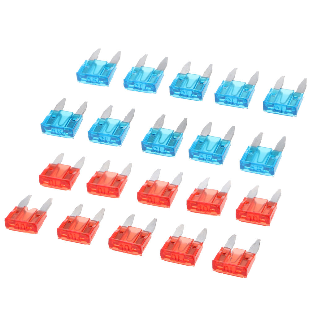 20 Pieces Car Truck Motorcycle Circuit 10A 15A Mini Blade Fuse Assortment