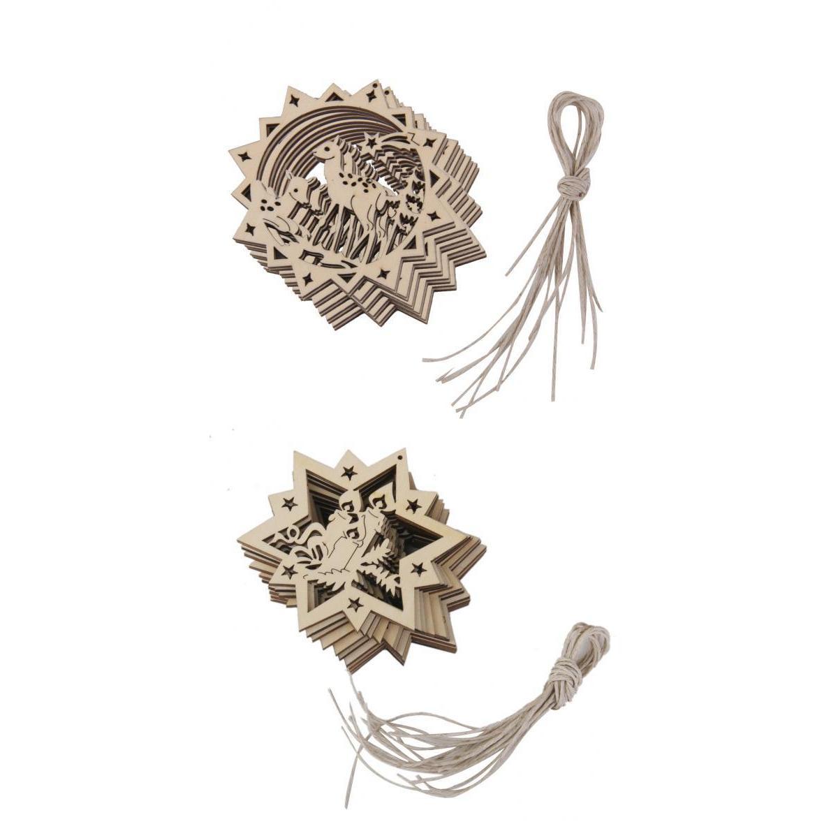 20pcs Stars Candles Reindeer Shaped Wooden Tag Embellishment with String
