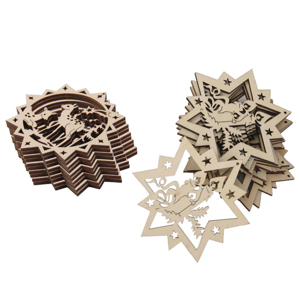 20pcs Stars Candles Reindeer Shaped Wooden Tag Embellishment with String