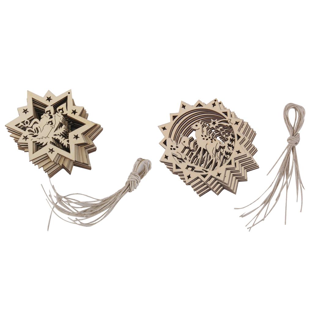 20pcs Stars Candles Reindeer Shaped Wooden Tag Embellishment with String