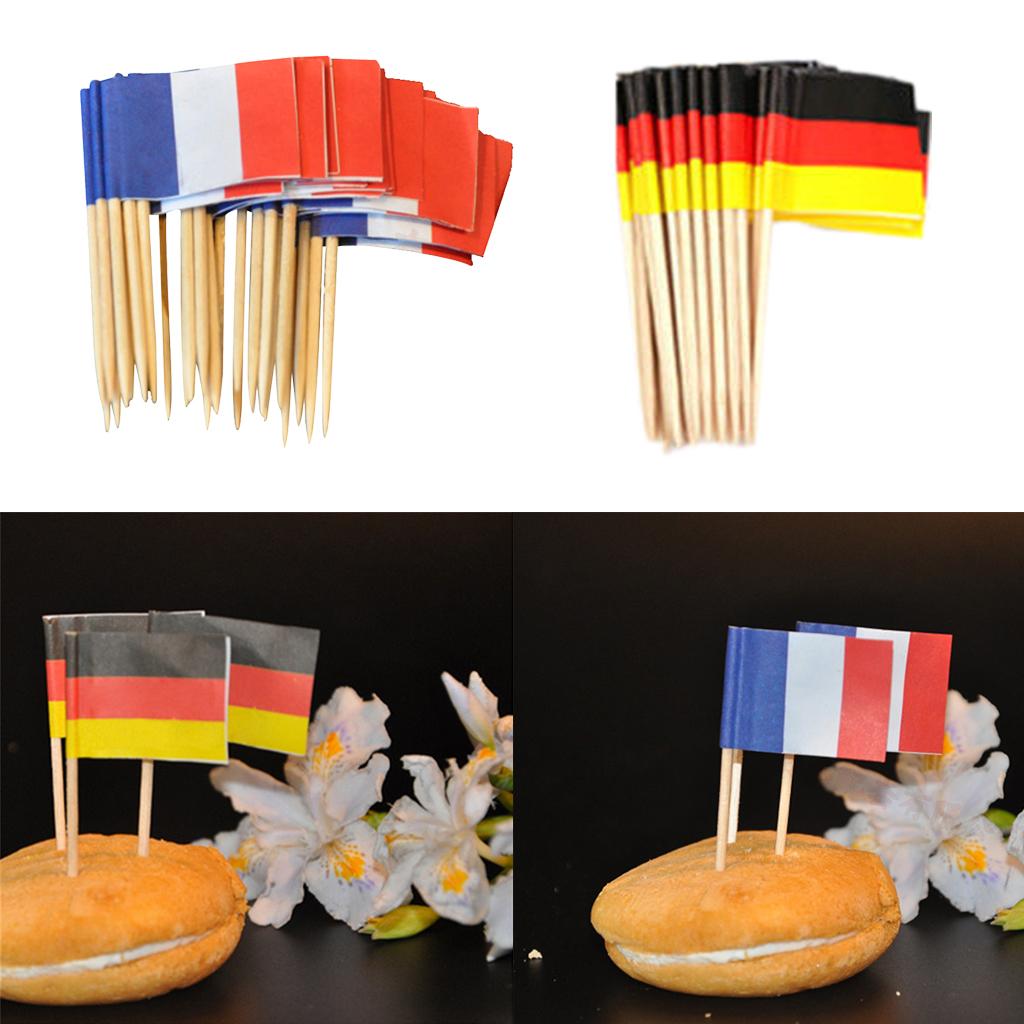 100pcs France Germany Flag Picks Paper Toothpick Food Cupcake Cocktail Decor