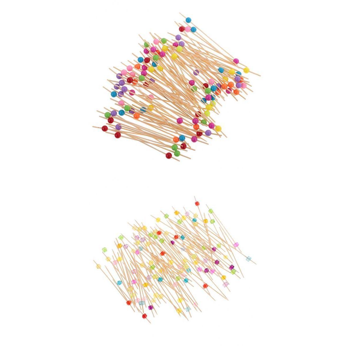 200pcs Acrylic Beads Bamboo Cocktail Picks Drink Stirrer Picks Round+Square