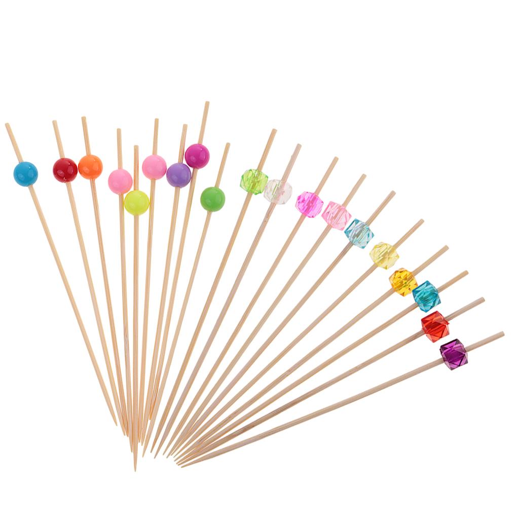 200pcs Acrylic Beads Bamboo Cocktail Picks Drink Stirrer Picks Round+Square