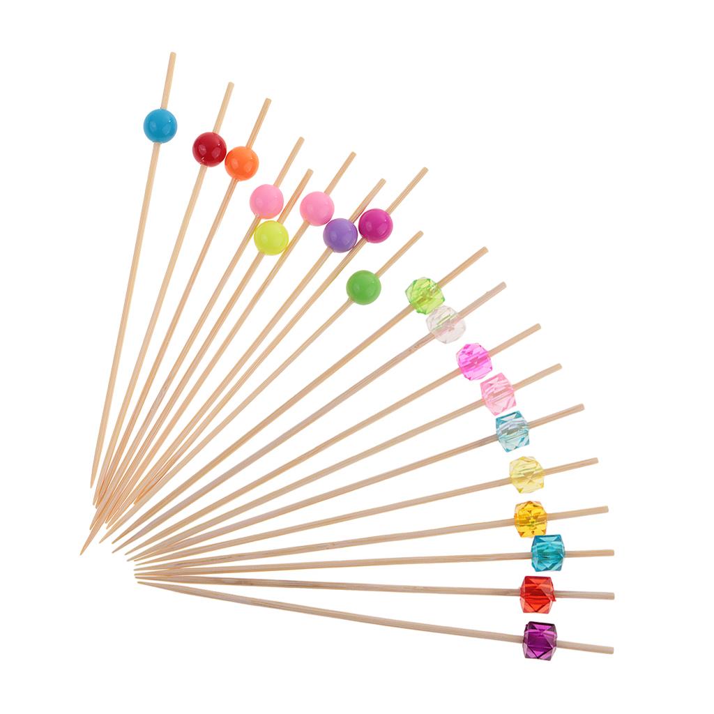 200pcs Acrylic Beads Bamboo Cocktail Picks Drink Stirrer Picks Round+Square