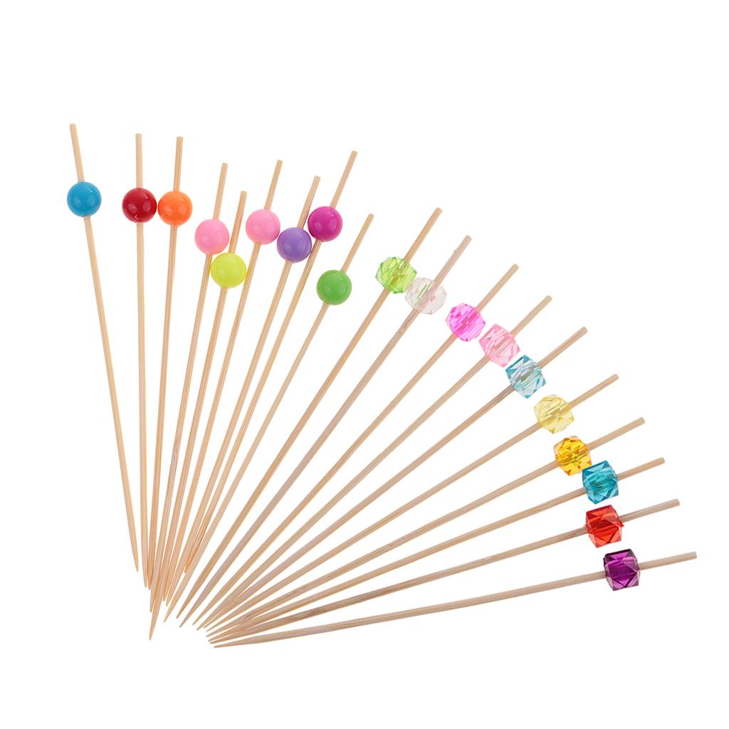 200pcs Acrylic Beads Bamboo Cocktail Picks Drink Stirrer Picks Round+Square