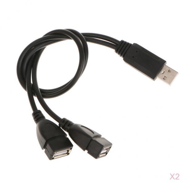 2x USB 2.0 Male To Dual USB Female Jack Y Splitter Hub Power Adapter Cable