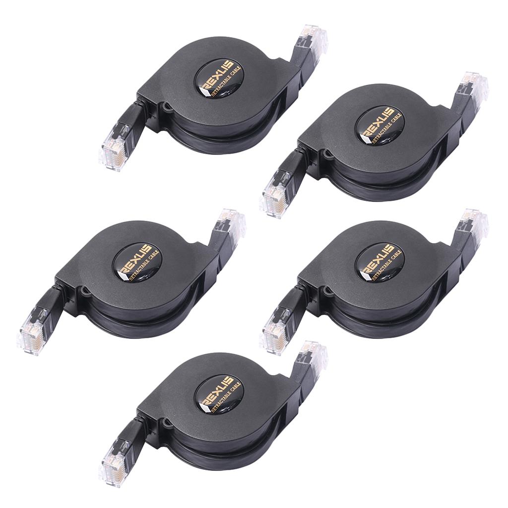 5x Ultra Flat CAT6 Patch Ethernet LAN Lead Network Retractable Cable 2m
