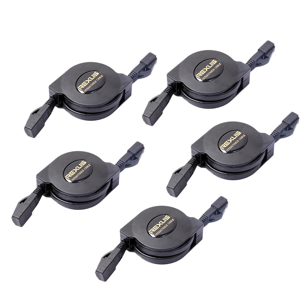 5x Ultra Flat CAT6 Patch Ethernet LAN Lead Network Retractable Cable 2m